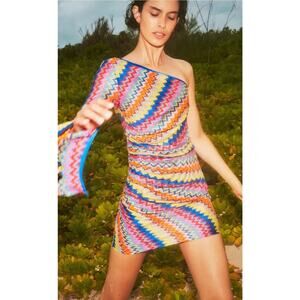 ALEXIS Womens Multicolor Devon Chevron Zig Zag Knit One Shoulder Mini Dress XS